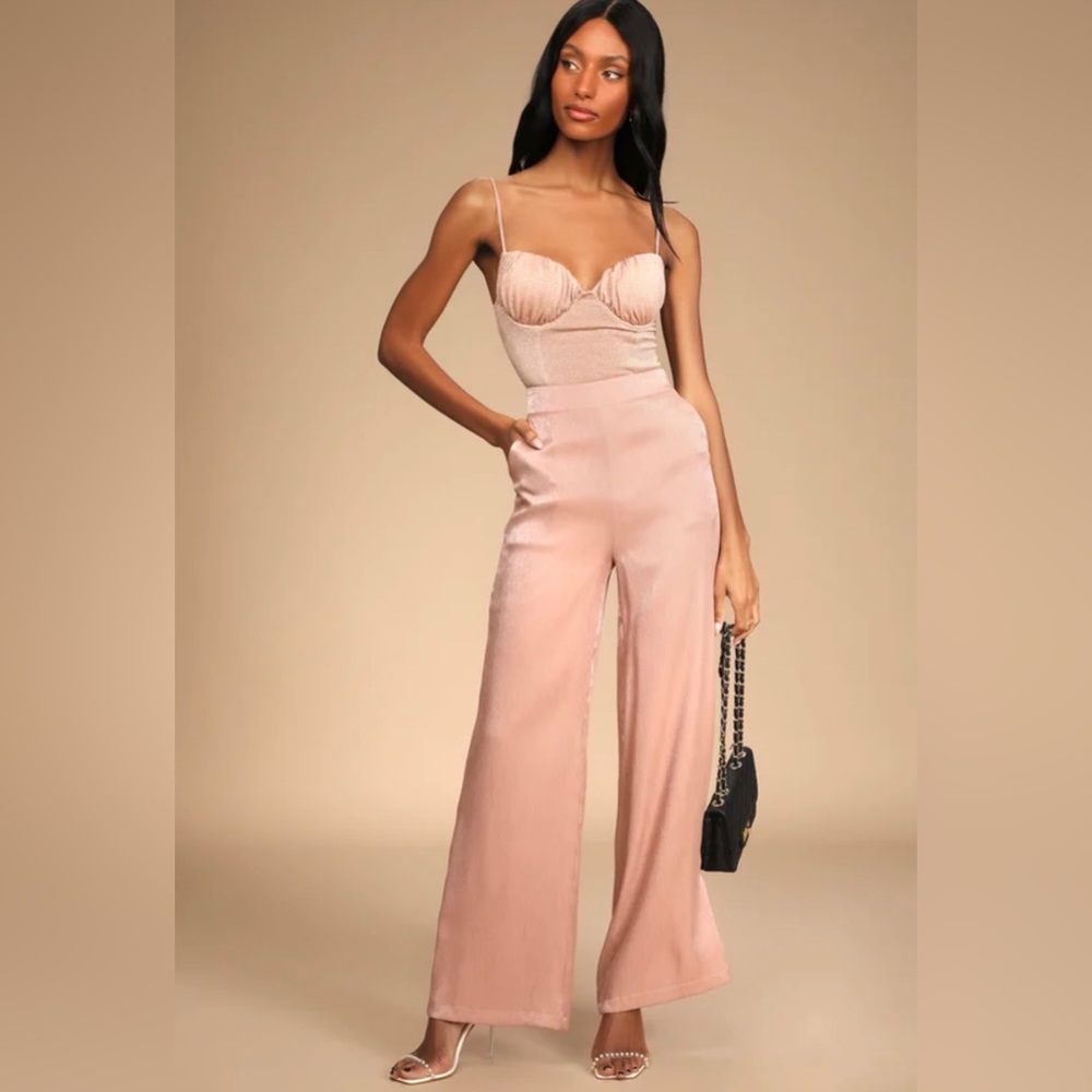 Plisse and Love Pink High-Waisted Wide-Leg Plisse Pants